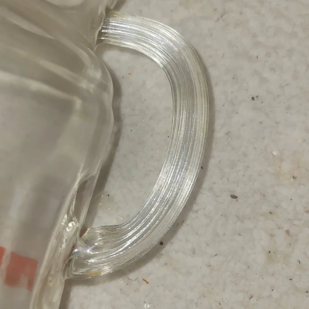 Vintage Clear Glass Pitcher Orange White Diamond Band‎ Pattern Mid Century